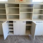 Modern new rustic colored office shelves, front view