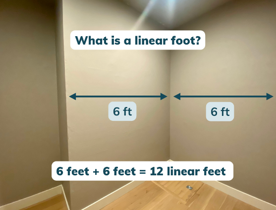 An image showcasing a linear foot on a wall and explaining what makes a linear foot - If you're wondering how much do custom closets cost in the Vancouver-Portland Metro area, call PNW Closets today!