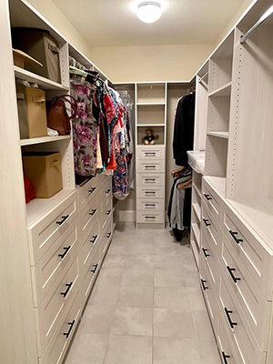 another recently custom designed walk-in closet in Vancouver WA transformed from inefficient long and narrow space