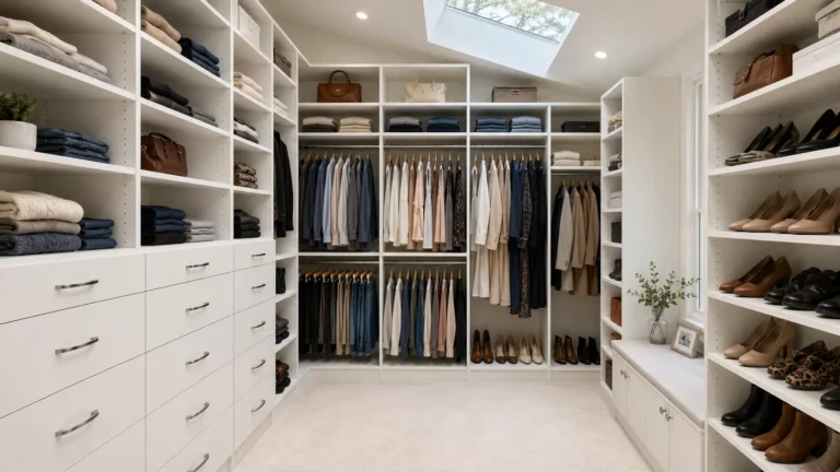 Custom walk-in closet system and organizer built by PNW Closets in Portland OR